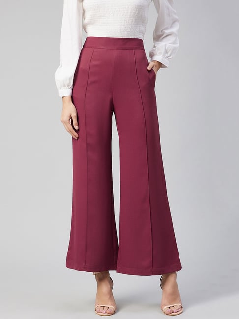 Marie Claire Wine Mid Rise Regular Fit Trousers