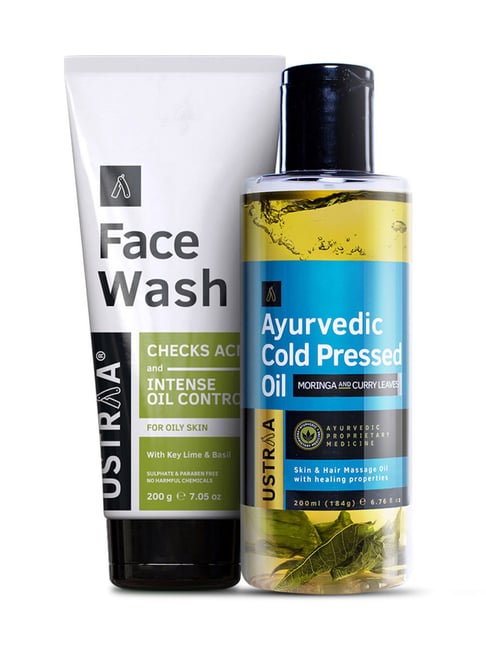 Ustraa Ayurvedic Cold Pressed Oil - 200 ml & Face Wash OIly Skin - 200 gm