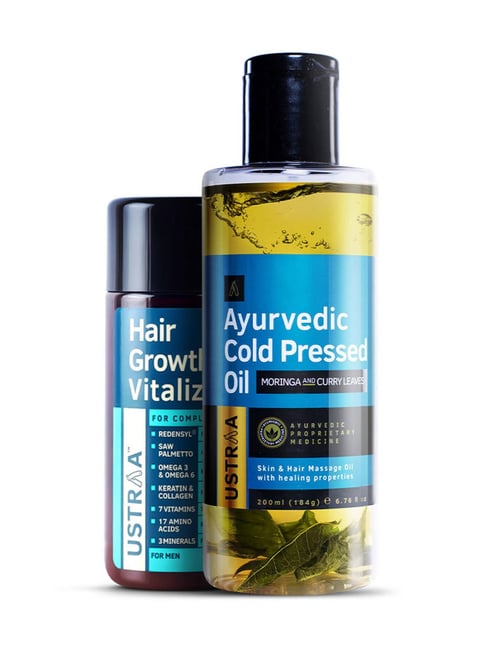 Ustraa Ayurvedic Cold Pressed Oil - 200 ml & Hair Growth Vitalizer - 100 ml