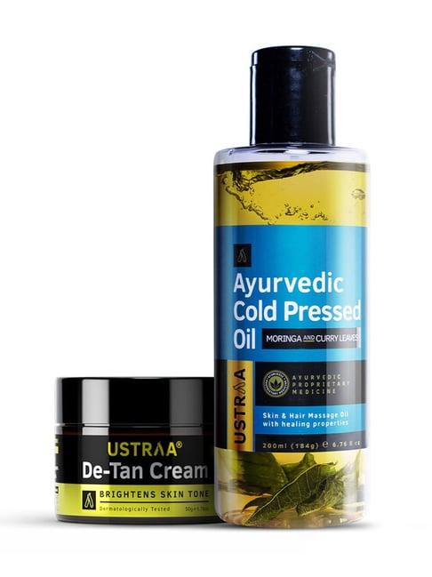 Ustraa Ayurvedic Cold Pressed Oil - 200 ml & De Tan Face Cream - 50 gm