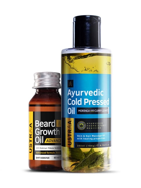 Ustraa Ayurvedic Cold Pressed Oil - 200 ml & Beard Growth Oil Advanced - 60 ml