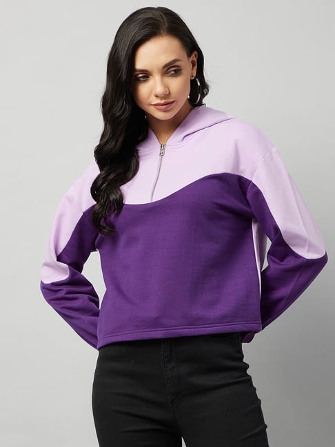 Purple color clearance block hoodie