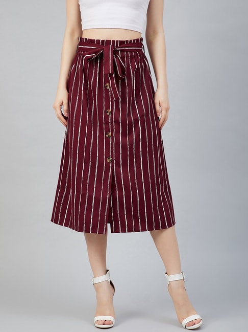 Marie Claire Wine Striped A-Line Midi Skirt Price in India