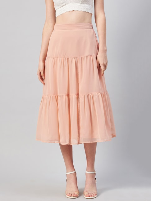 Marie Claire Peach A-Line Midi Skirt Price in India
