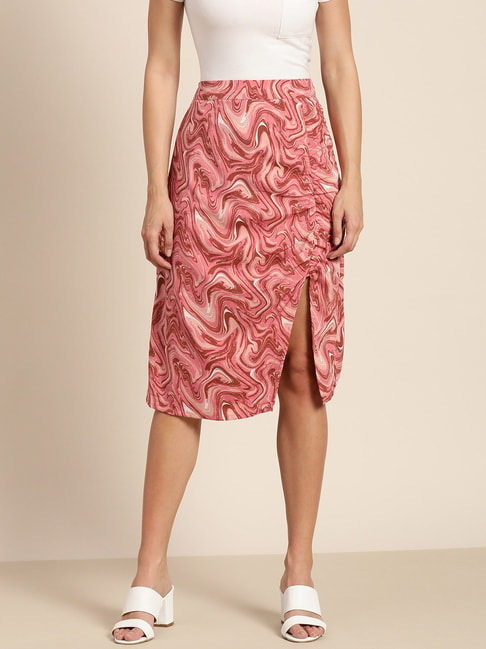 Marie Claire Pink Printed A-Line Midi Skirt Price in India