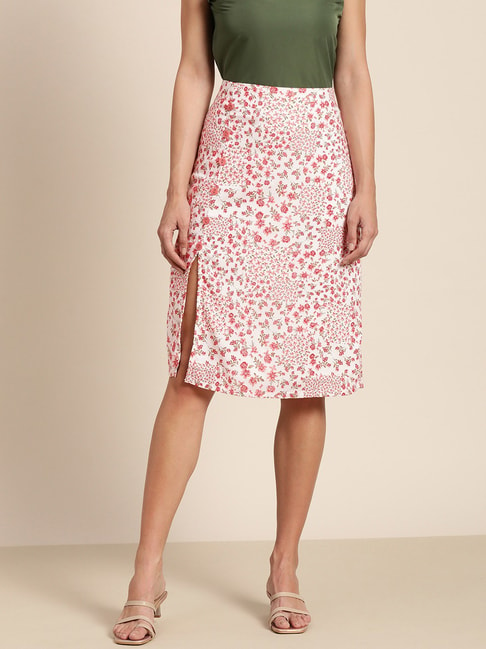 Marie Claire White Printed A-Line Midi Skirt Price in India