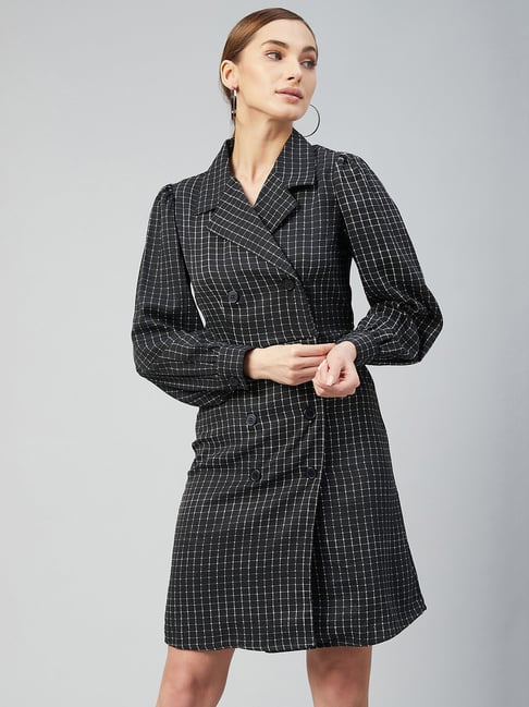 Carlton London Black Check A Line Dress