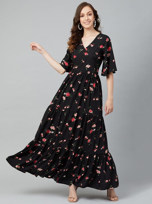 Rare Black Floral Print Maxi Dress Price in India