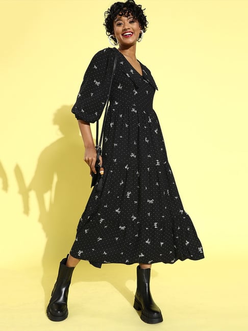 Rare Black Floral Print Maxi Dress