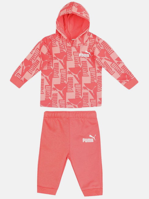 Puma Kids Minicats Power FL Peach Cotton Printed Full Sleeves Hoodie Set-image-12