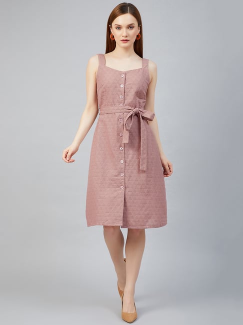 Marie Claire Pink Self Design Shirt Dress Price in India