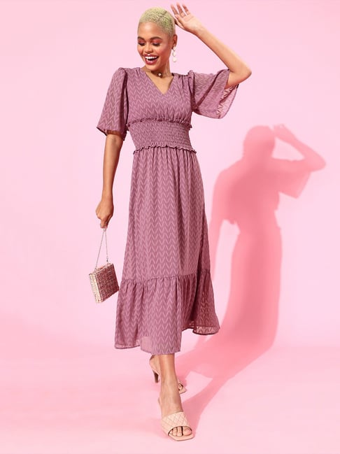 Marie Claire Pink Self Design Maxi Dress Price in India