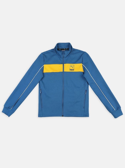 Puma Kids VK B Blue & Yellow Cotton Color Block Full Sleeves Jacket