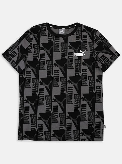 Puma Kids Power AOP Black & Grey Cotton Printed T-Shirt