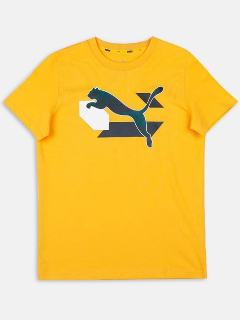 Puma Kids Alpha Yellow Cotton Printed T-Shirt