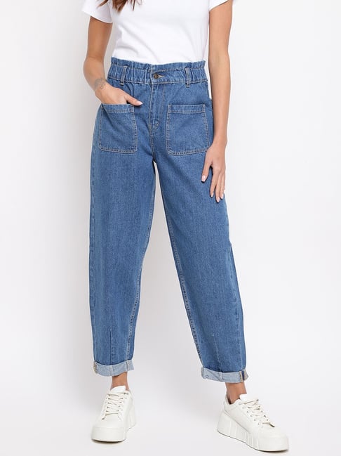 Tales & Stories Blue Cotton Mid Rise Jeans