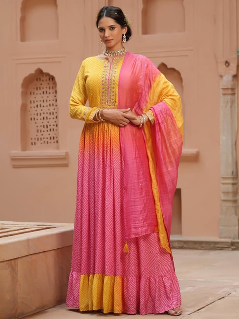 Women Ethnic Wear Ready to Wear Rani Pink Gown With Fancy Dupatta –  FOURMATCHING