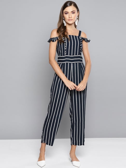 White and best sale navy striped jumpsuit