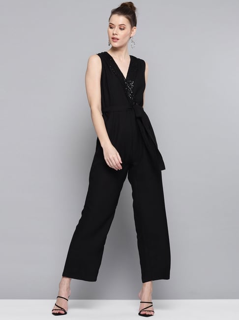 Buy StyleStone Women's Polyester Embellished Net Sleeves Jumpsuit(3706ShineBlkJSL)  Black at Amazon.in
