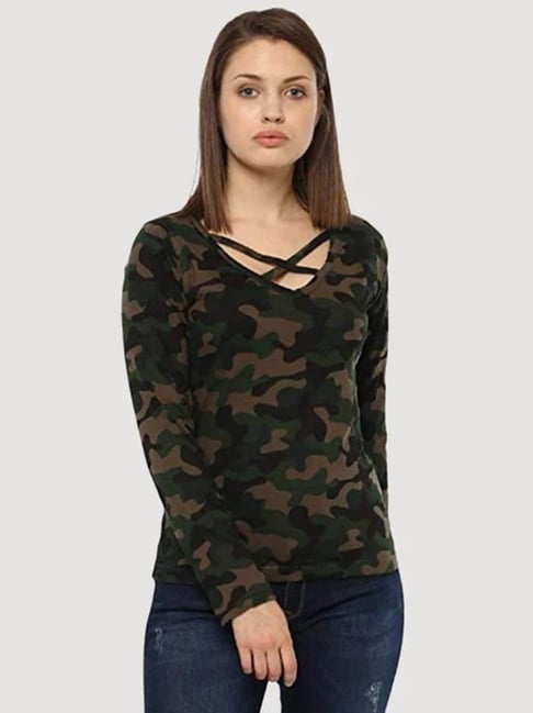 Buy Veirdo Multicolored Cotton Camouflage T-Shirt for Women Online