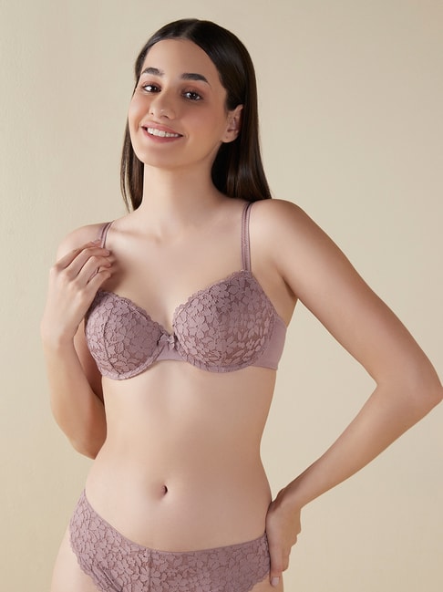 Wunderlove by Westside Light Taupe Lace Padded Wired Bra Price in India
