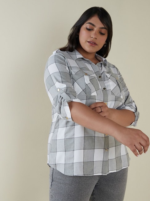 Gia Curves by Westside Grey Checkered Delta Shirt Price in India