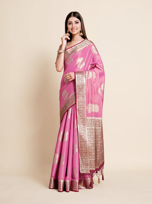 Mimosa Pink Printed Art Silk Kanjivaram Saree With Blouse