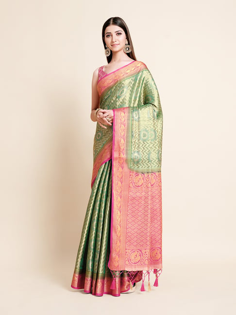 Mimosa Green Printed Art Silk Kanjivaram Saree With Blouse