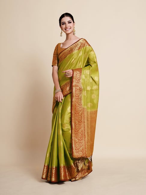 Mimosa Green Printed Art Silk Kanjivaram Saree With Blouse