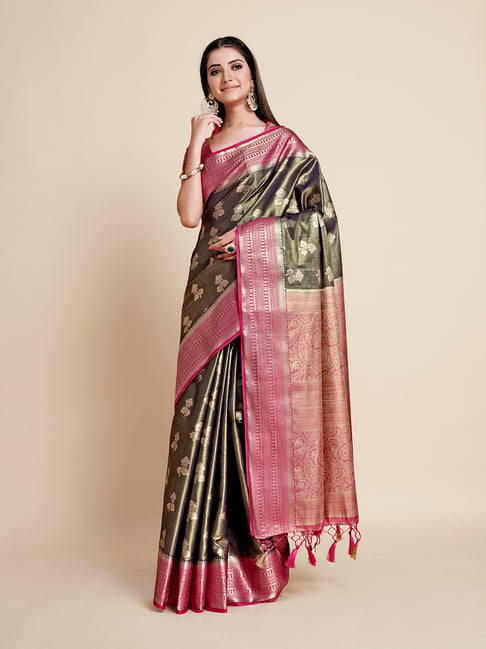 Buy Mimosa Green Floral Print Art Silk Kanjivaram Saree With Blouse for  Women's Online @ Tata CLiQ