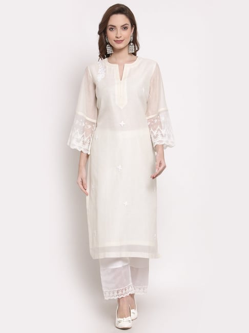 DART STUDIO White Embroidered Straight Kurta-picture-28