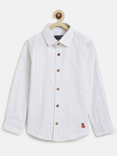 Tales & Stories Kids White Cotton Striped Full Sleeves Shirt