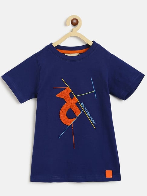 Tales & Stories Kids Navy Cotton Embroidered T-Shirt-picture-35