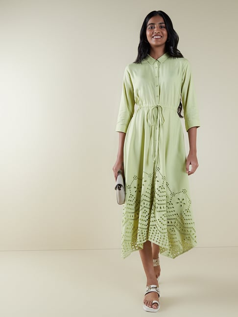 LOV by Westside Lime Green Schiffli Detail Shirtdress Price in India