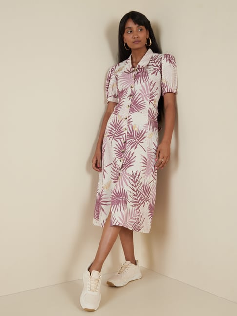 Bombay Paisley by Westside Purple Leaf Print Shirtdress Price in India
