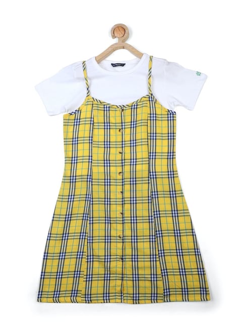 Allen Solly Junior Yellow & White Cotton Chequered Dress Set