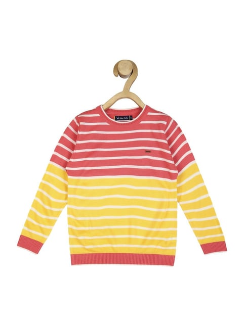 Allen Solly Junior Yellow & Pink Cotton Striped Full Sleeves Sweater