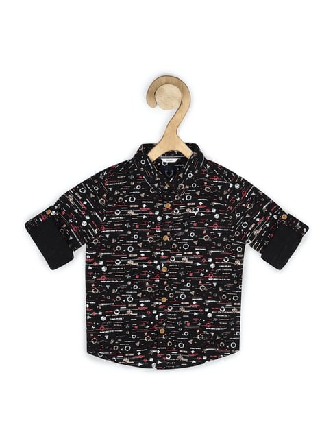 Allen Solly Junior Black Cotton Printed Full Sleeves Shirt