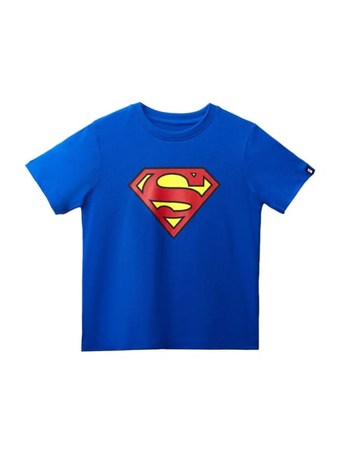 The Souled Store Kids Blue & Red Cotton Printed Superman T-Shirt