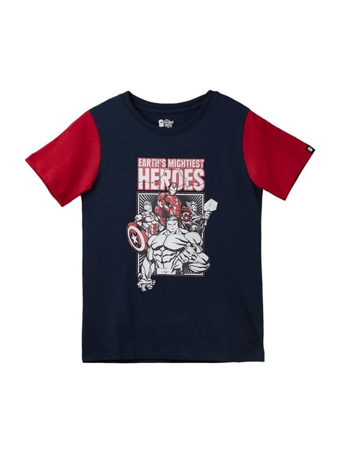 The Souled Store Kids Black & White Cotton Printed Avengers T-Shirt