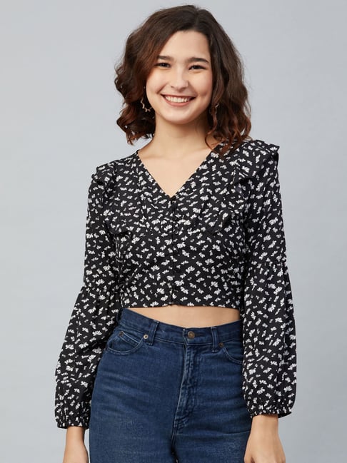 Rare Black Floral Print Crop Top-picture-13