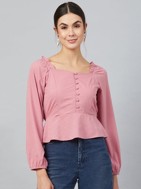 Marie Claire Pink Self Design Peplum Top