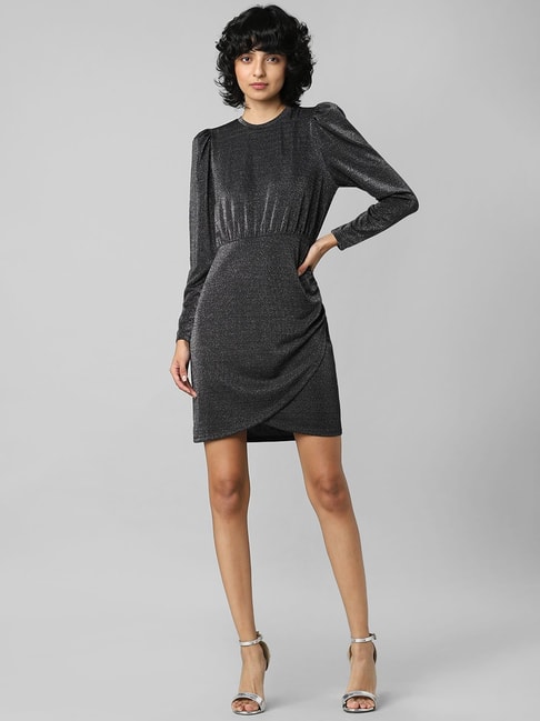 Only Grey Glitter A Line Dress Price in India