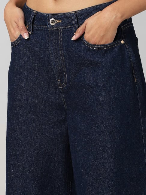 Buy Only Blue Cotton Regular Fit High Rise Wide Leg Jeans for