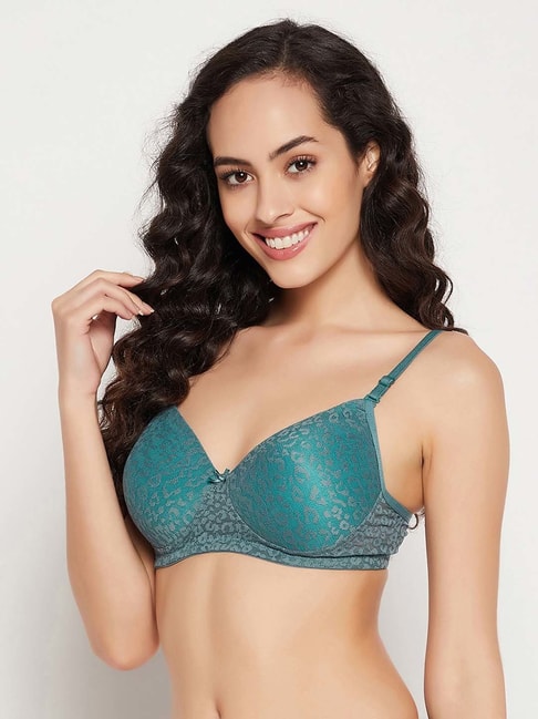 Buy Padded Non-Wired Full Cup Bra in Turquoise Blue - Lace Online