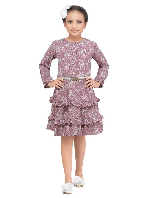 Tiny Girl Onion Pink Printed Full Sleeves Dress