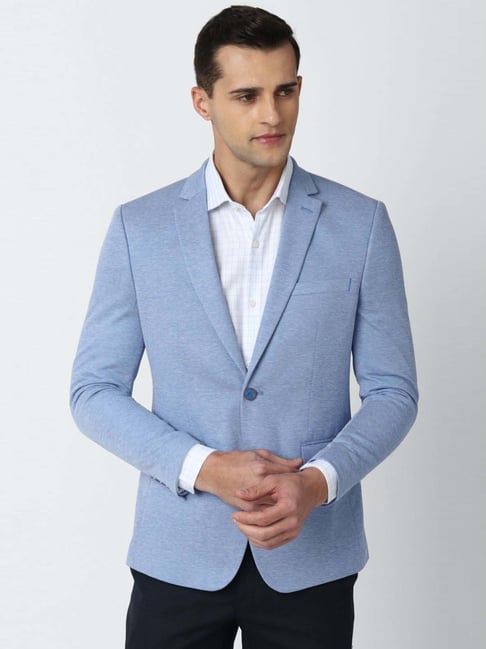 Peter England Elite Blue Slim Fit Texture Blazer