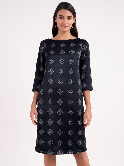 Fablestreet Black Printed A Line Dress Price in India
