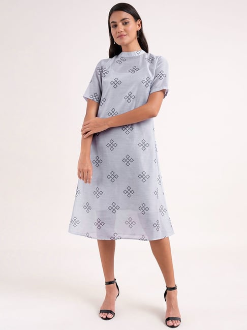 Fablestreet Grey Printed A Line Dress Price in India