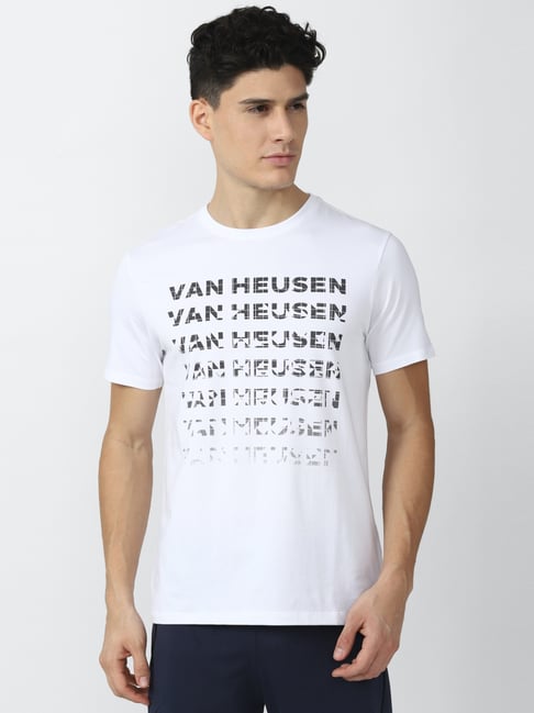 Buy Van Heusen Flex White Slim Fit Printed T-Shirt for Mens Online